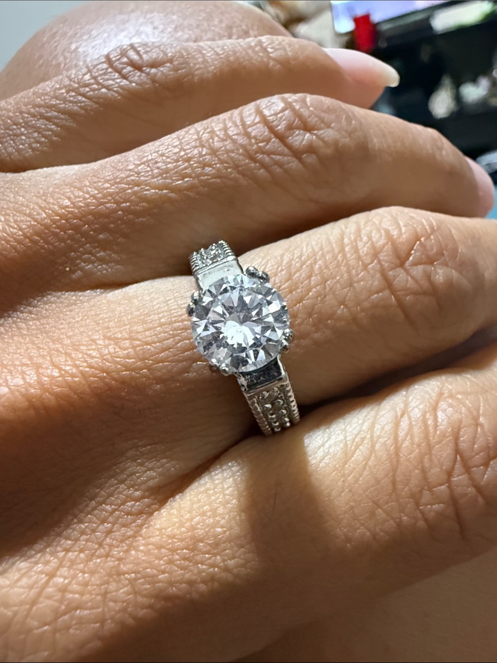 Vintage Silver-Tone Ring with Sparkling White Stone